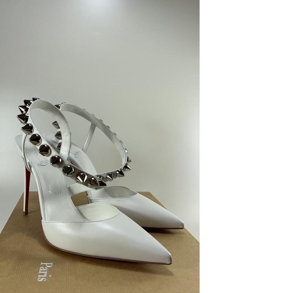 White Bianco 100mm Spike Spikita Slingback Strappy Heels Pumps E596